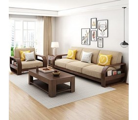 MAHIMART AND HANDICRAFTS SHEESHAM SOLID WOOD 6 SEATER SOFA SET WITH CENTRE TABLE FOR LIVING ROOM | WOODEN SOFA SET FOR LIVING ROOM FURNITURE (3+3, BROWN FINISH) (BROWN)