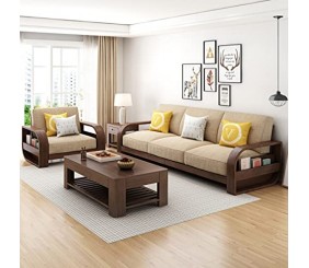 Sheesham Solid Wood 5 Seater Sofa Set Without Centre Table for Living Room | Wooden Sofa Set for Living Room Furniture (3+1+1)