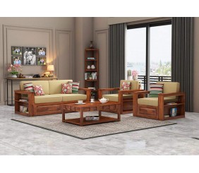 Mahimart and Handicraft Sheesham Solid Wood Wendel Wooden 5 Seater Sofa Set with Center Table for Living Room