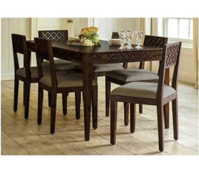 MAHIMART AND HANDICRAFTS Solid Sheesham Wood Dining Table Set with 6 Chairs for Fascinating Living Room | Premium Maharaja Collection 6 Seater Dining Set | Natural Honey Finish (Dark Walnut Finish)