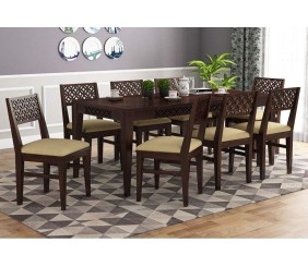 MAHIMART AND HANDICRAFTS Solid Sheesham Wood 8 Seater Rectangle Dining Table Set with 8 Cushion Chairs for Fascinating Living Room, Lounge, Hotel | Walnut Finish (Walnut Finish)