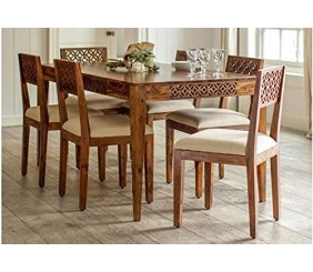 MAHIMART AND HANDICRAFTS Solid Sheesham Wood Dining Table Set with 6 Chairs for Fascinating Living Room | Premium Maharaja Collection 6 Seater Dining Set | Natural Honey Finish (Honey Finish)