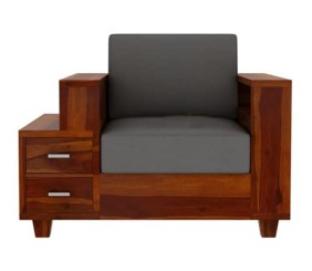 Wooden Sofa Set for Living Room and Office Single Seater (1 Seater, Natural Teak Finish)