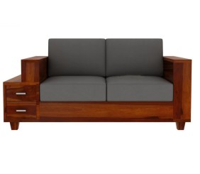 Wooden Sofa Set for Living Room and Office Two Seater (2 Seater, Natural Teak Finish)