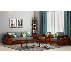 Sheesham Wood 6 Seater Sofa Set Without Center Table for Living Room | Wooden Sofa Set for Living Room Furniture (3+2+1, Natural Brown Finish)