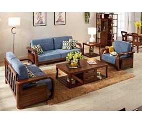 Sheesham Solid Wood 6 Seater Sofa Set with Centre Table for Living Room | Wooden Sofa Set for Living Room Furniture (3+2+1, Brown Finish) (Provincial Teak)