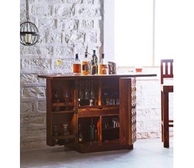 MAHIMART AND HANDICRAFTS Pre-Assemble Sheesham Wood Bar Cabinet for Living Room, Teak Finish Solid Wood Bar Cabinet  (Finish Color - Brown, Pre-assembled)