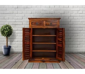 MAHIMART AND HANDICRAFTS Solid Sheesham Wood Shoe Rack with 2 Drawer forLiving Room | Shoe Cabinet with 3 Shelves & 2 Door | Cabinet Storage | Wooden Shoe Rack Home | Brown Honey Finish