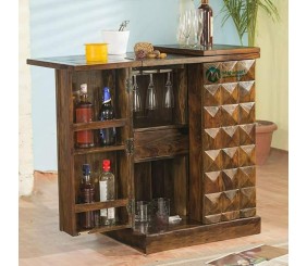 MAHIMART AND HANDICRAFTS Wood Bar Cabinet for Home || Home Bar Furniture with Storage || Bar Units || Bar Cabinet for Living Room || Wine Rack with Drawer & Glass Holder