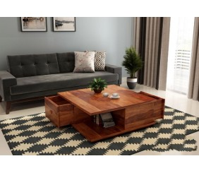 MAHIMART AND HANDICRAFTS  Hammond Sheesham Wood Coffee Table with Drawers & Open Storage