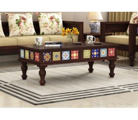 MAHIMART AND HANDICRAFTS  Boho Coffee Table with Ceramic Tiles 