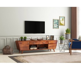 MAHIMART AND HANDICRAFTS Melvina Sheesham Wood Tv Unit with Cupboards Drawers and Shelve Storage