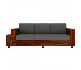 Mahimart and Handicrafts WOODEN SOFA SET FOR LIVING ROOM AND OFFICE THREE SEATER (3+2+2)SEATER, NATURAL TEAK FINISH)