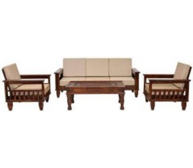 MAHIMART AND HANDICRAFTS Fabric 3 + 1 + 1 Brown Sofa Set  (Delivery condition - Knock Down)