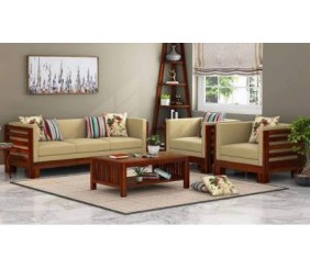 MAHIMART AND HANDICRAFTS Fabric 3 + 1 + 1 Honey Finish Sofa Set  (Delivery condition - DIY(Do-It-Yourself))