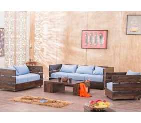 MAHIMART AND HANDICRAFTS Fabric 3 + 2 + 1 Teak Finish Sofa Set  (Delivery condition - DIY(Do-It-Yourself))