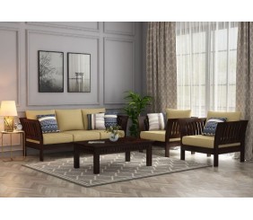 MAHIMART AND HNDICRAFTS Wooden Sofa Set with Washable Zipper Cover