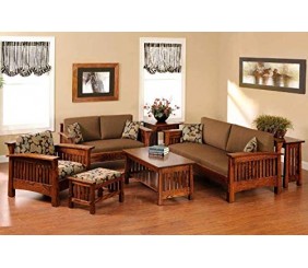 Furniture World Sheesham Wood Natural Teak Finish Sofa Set Center Table - (3+2+1), Grey