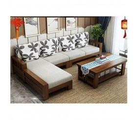 SHEESHAM SOLID WOOD L-SHAPE SOFA SET FOR LIVING ROOM |SOFA WITHOUT CENTER TABLE SET |WALNUT BROWN FINISHING