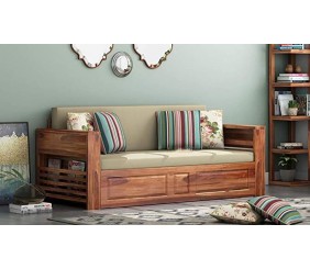 MAHIMART AND HANDICRAFTS Sheesham Solid Wood Sofa Cum Bed for Living Room Bedroom Wooden Furniture for Home (Design_03)