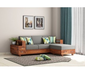 MAHIMART AND HANDICRAFTS Solace L-Shaped 5 Seater Wooden Sofa with Washable Zipper Cover 