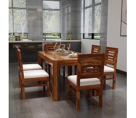 Mahimart And Handicrafts Sheesham Wood Dining Table(57x35) with 6 Chairs | 6 Seater Dining Set | Wooden Dining Table with Chair - Dining Room Furniture |Finish Color :- Honey Finish with Cream Cushions