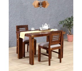 Mahimart And Handicrafts Sheesham Wood Dining Table 2 Seater | Wooden Dining Room Furniture | 2 Chairs with Cushion | Teak Finish