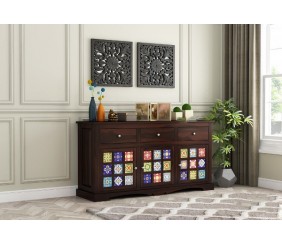 MAHIMART AND HANDICRAFTS  Boho Sideboard With Three Drawers