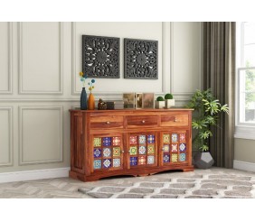 MAHIMART AND HANDICRAFTS  Boho Sideboard With Three Drawers