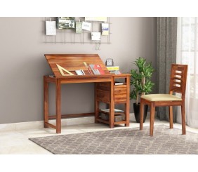 MAHIMART AND HANDICRAFTS Graham Study Cum Drafting Table with Drawer and Open Shelves