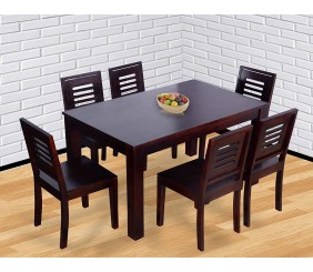 MAHIMART AND HANDICRAFTS Wooden Dining Table with 6 Chairs (red Mahogany Finish)