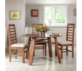 MAHIMART AND HANDICRAFTS Furniture World Round Dining Table with 4 Chairs (4 Seater - 3, Natural Honey Finish)