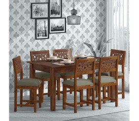 Solid Sheesham Wood Dining Table 6 Seater | Six Seater Dinning Table with Cushion Chairs | Dining Room Sets | Natural Honey Finish (Natural Honey Finish)