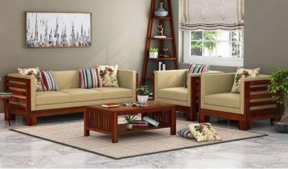 MAHIMART AND HANDICRAFTS Fabric 3 + 1 + 1 Honey Finish Sofa Set  (Delivery condition - DIY(Do-It-Yourself))