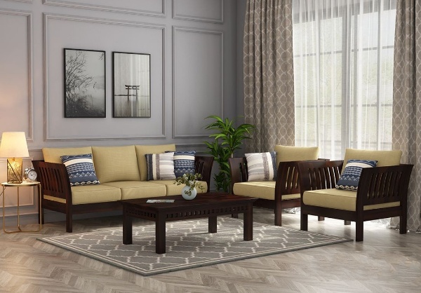 MAHIMART AND HNDICRAFTS Wooden Sofa Set with Washable Zipper Cover