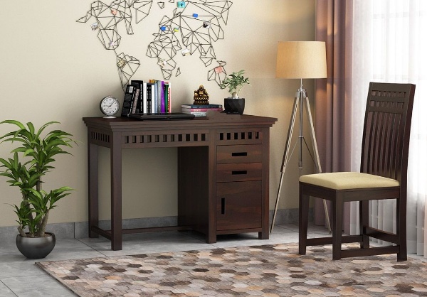 MAHIMART AND HANDICRAFTS Adolph Study Table with Pull Out Drawers and Cabinet