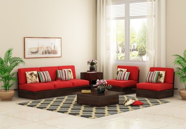 MAHIMART AND HANDICRAFTS Dwayne Low Floor Wooden Sofa Set