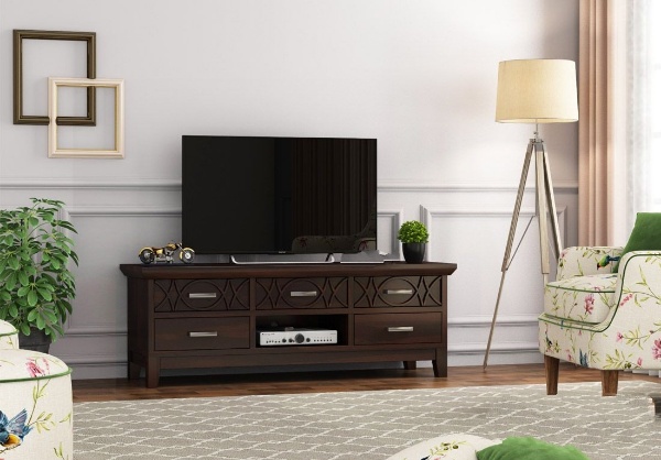 MAHIMART AND HANDICRAFTS Allan Sheesham Wood Tv Unit with Five Pull Out Drawers