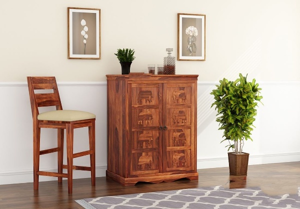 MAHIMART AND HANDICRAFTS Emboss Bar Cabinet