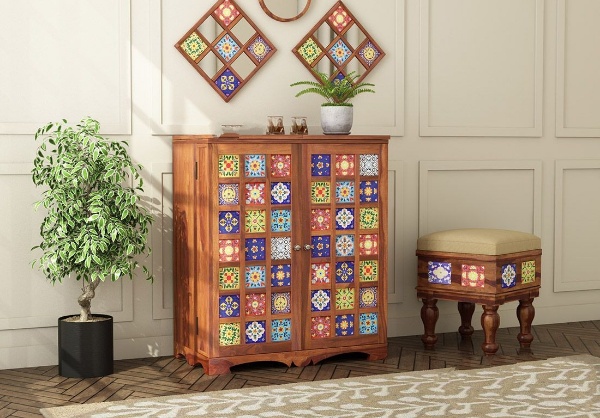 MAHIMART AND HANDICRAFTS Boho Bar Cabinet