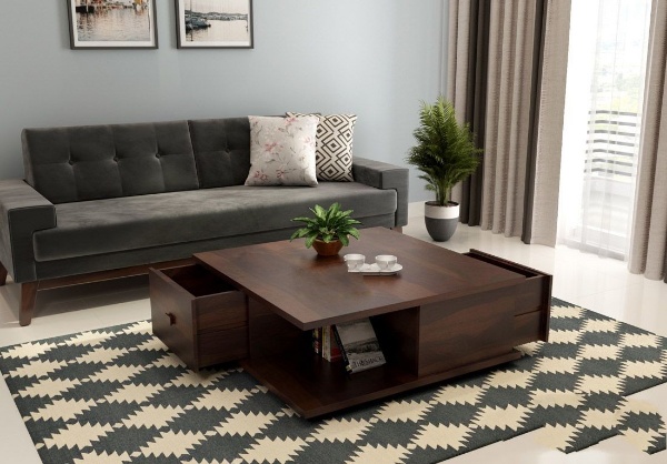 MAHIMART AND HANDICRAFTS  Hammond Sheesham Wood Coffee Table with Drawers & Open Storage