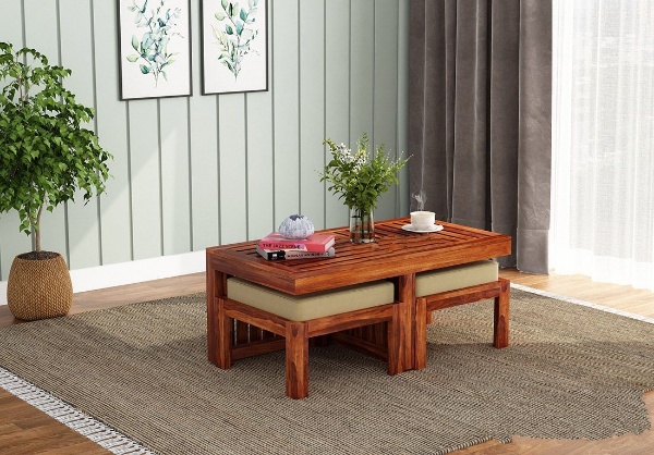MAHIMART AND HANDICRAFTS  Farrow Center Table With Stools