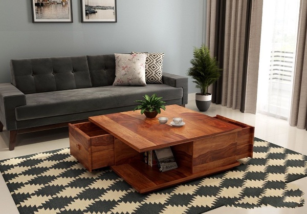 MAHIMART AND HANDICRAFTS  Hammond Sheesham Wood Coffee Table with Drawers & Open Storage