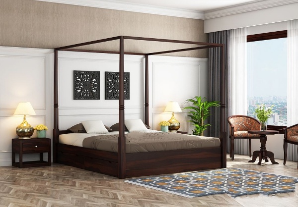 MAHIMART AND HANDICRAFTS Wisker Poster Bed With Storage