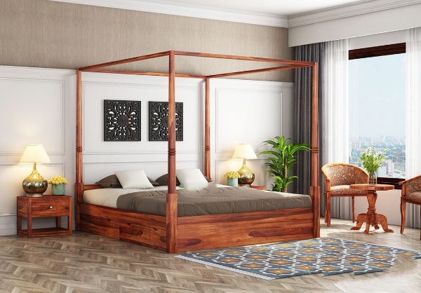 MAHIMART AND HANDICRAFTS Wisker Poster Bed With Storage