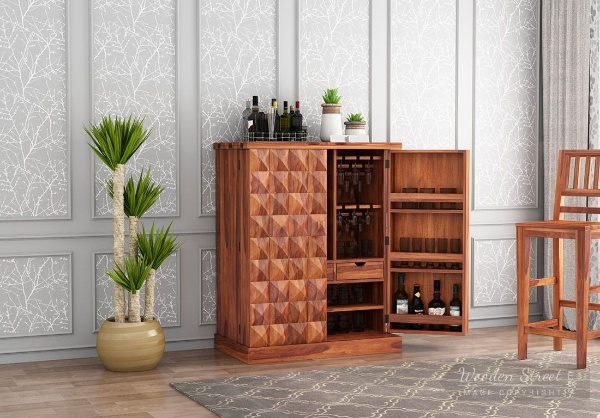 MAHIMART AND HANDICRAFTS Auric Large Bar Cabinet