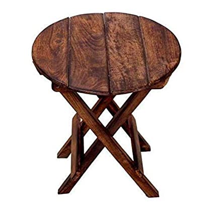 Side Round Wooden fold-able Coffee Table Mango Wood Melamine Finish Brown Colo