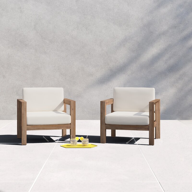MAHIMART AND HANDICRAFTS Cureton Outdoor Patio Chair with Cushions (Set of 2)