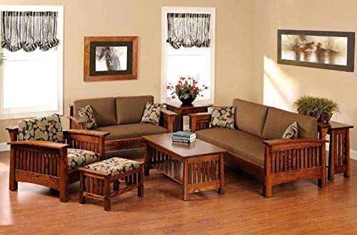 Furniture World Sheesham Wood Natural Teak Finish Sofa Set Center Table - (3+2+1), Grey