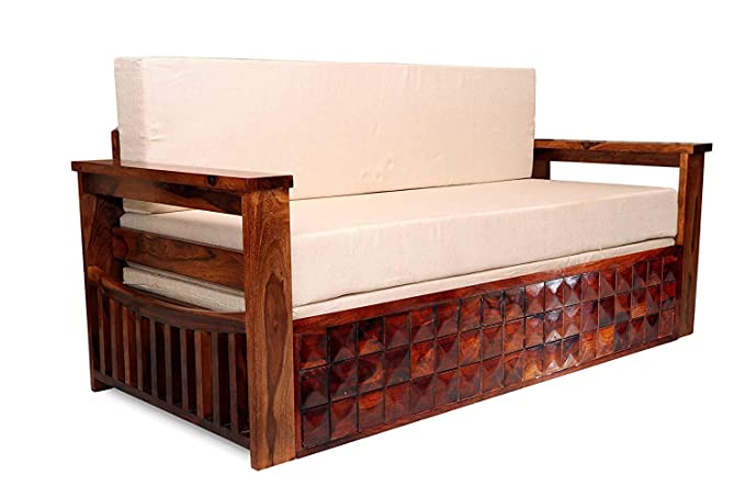 MAHIMART AND HANDICRAFTS Sheesham Solid Wood Sofa Cum Bed for Living Room Bedroom Wooden Furniture for Home (Design_04)